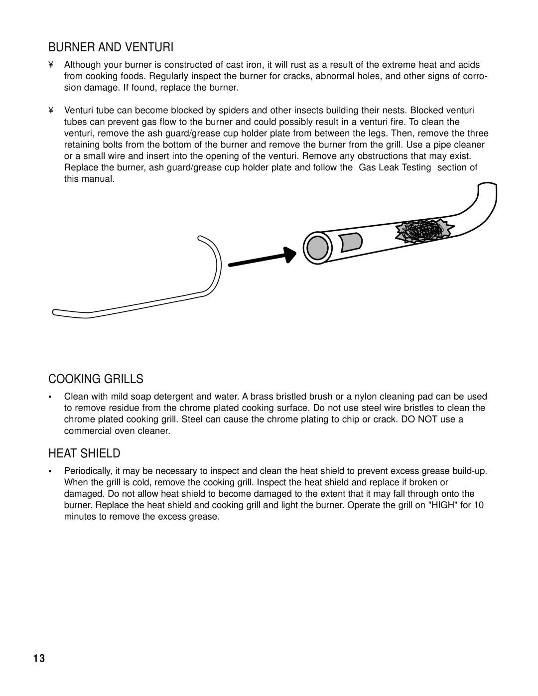 Brinkmann Kettle Grill owner manual Burner and Venturi, Cooking Grills, Heat Shield 