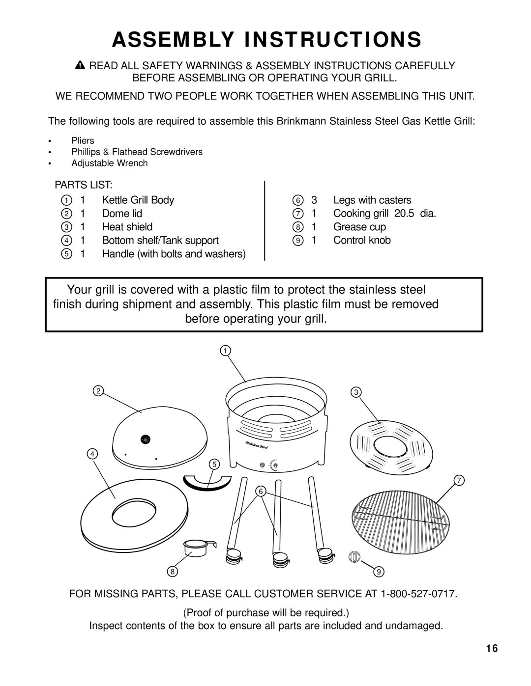 Brinkmann Kettle Grill owner manual Assembly Instructions 