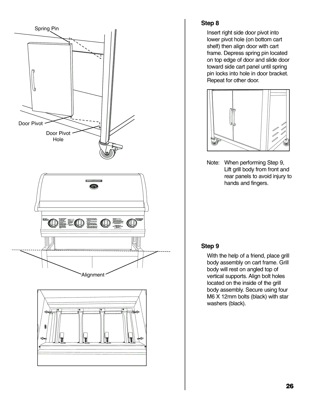 Brinkmann Madison owner manual Spring Pin Door Pivot Hole Alignment 