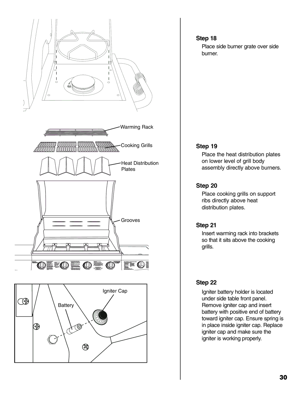 Brinkmann Madison owner manual Place side burner grate over side burner 