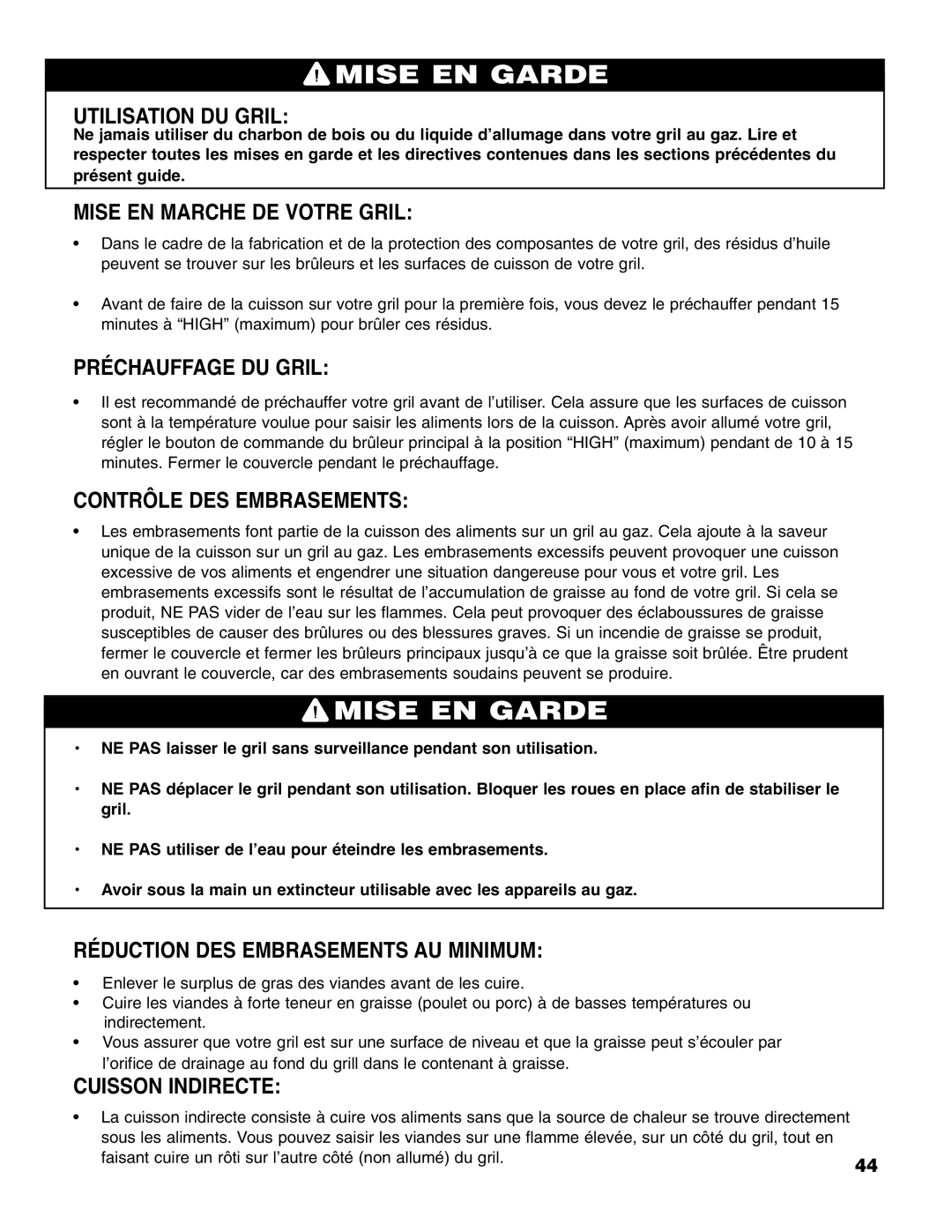 Brinkmann Madison Utilisation DU Gril, Mise EN Marche DE Votre Gril, Préchauffage DU Gril, Contrôle DES Embrasements 