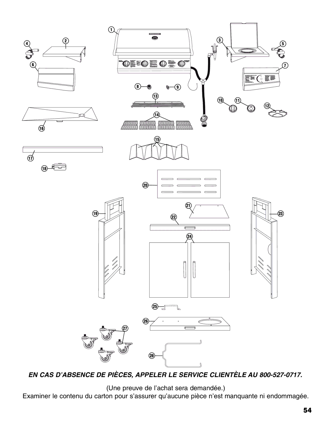 Brinkmann Madison owner manual EN CAS D’ABSENCE DE PIÈCES, Appeler LE Service Clientèle AU 