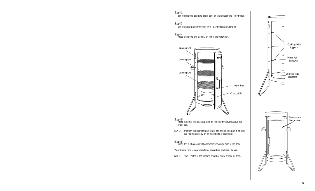 Brinkmann OUTDOOR BARBECUE GRILL & SMOKER owner manual Set the water pan on the next level 24 bolts as illustrated 