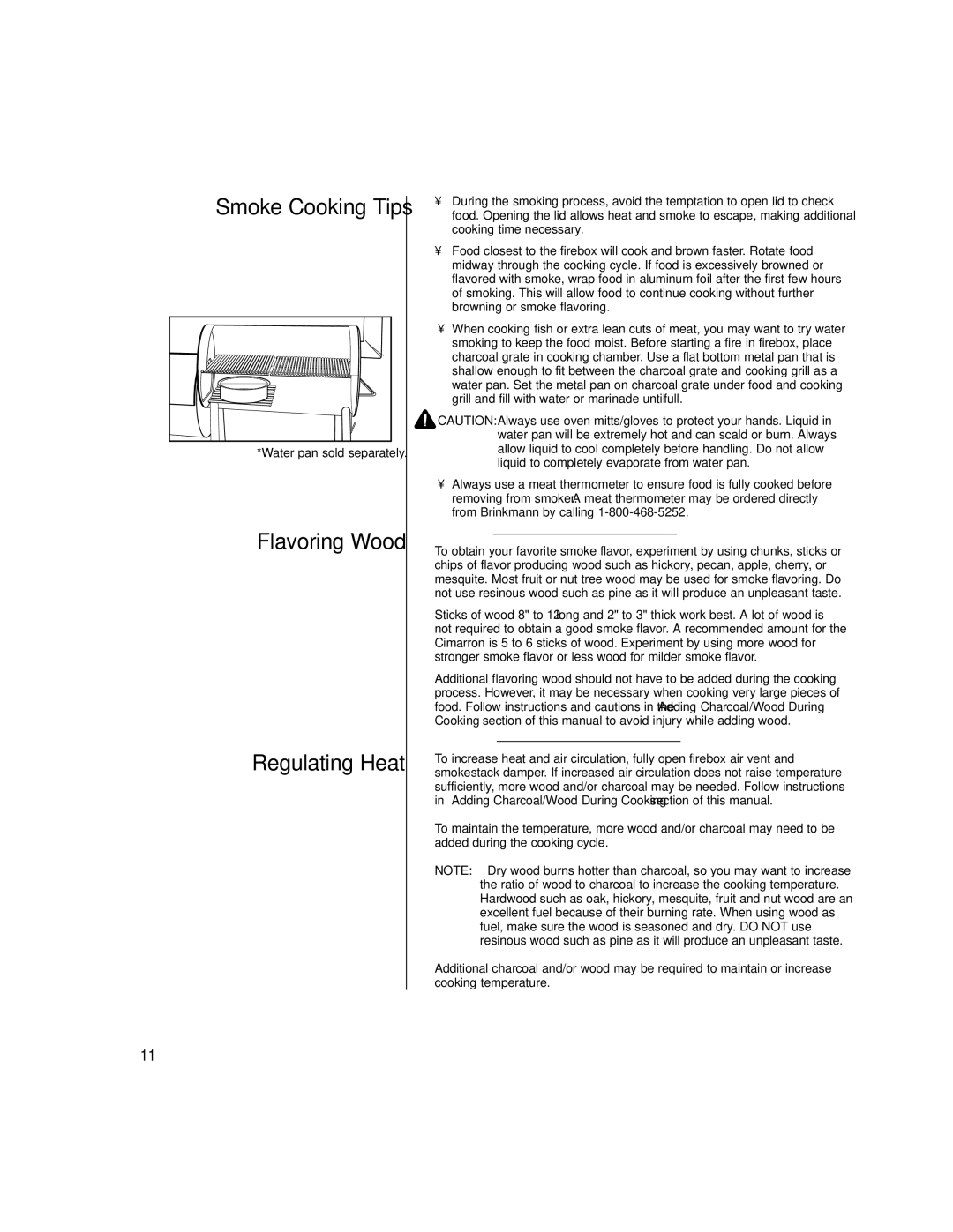 Brinkmann Outdoor Charcoal/Wood Smoker & Grill owner manual Regulating Heat 