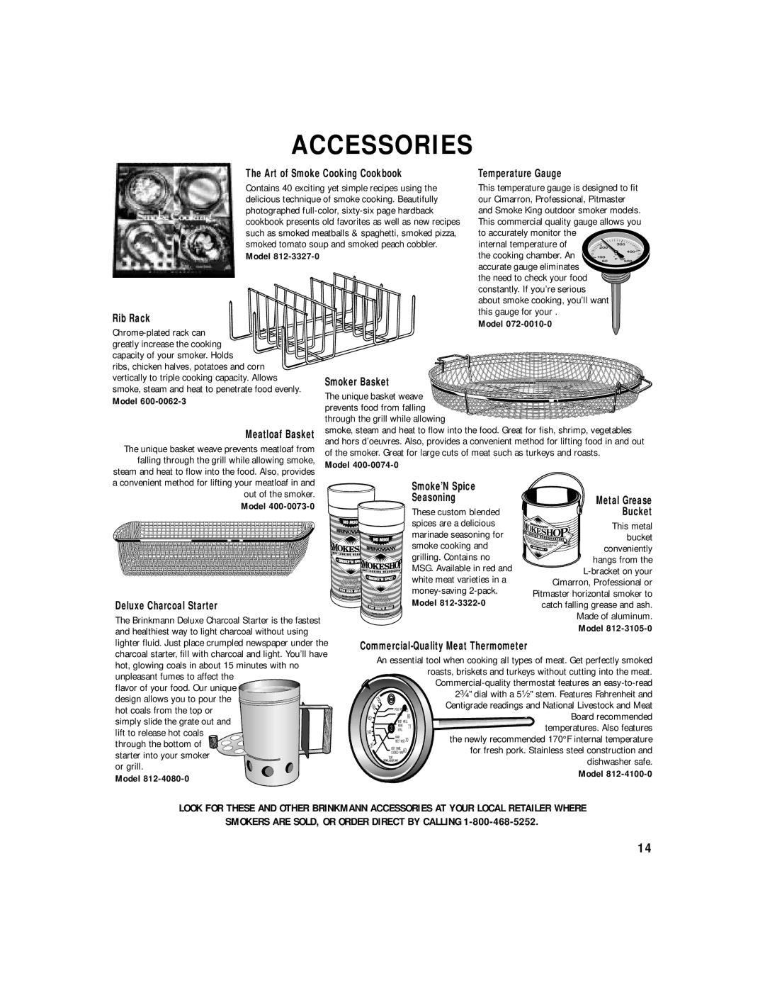 Brinkmann Outdoor Charcoal/Wood Smoker & Grill owner manual Accessories 