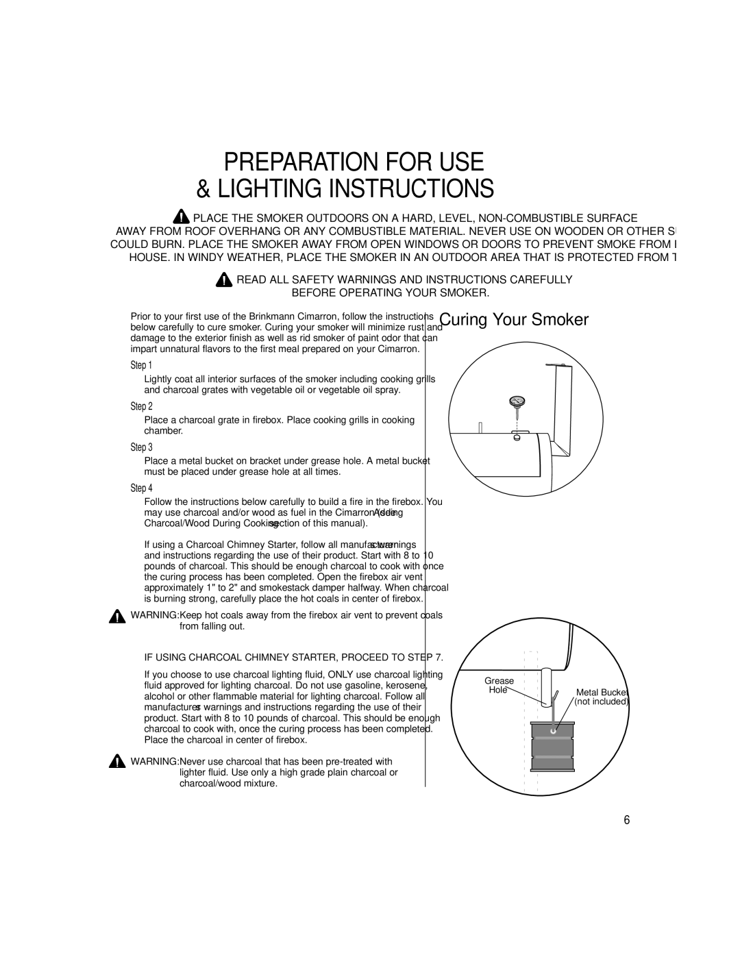 Brinkmann Outdoor Charcoal/Wood Smoker & Grill owner manual Preparation for USE Lighting Instructions 