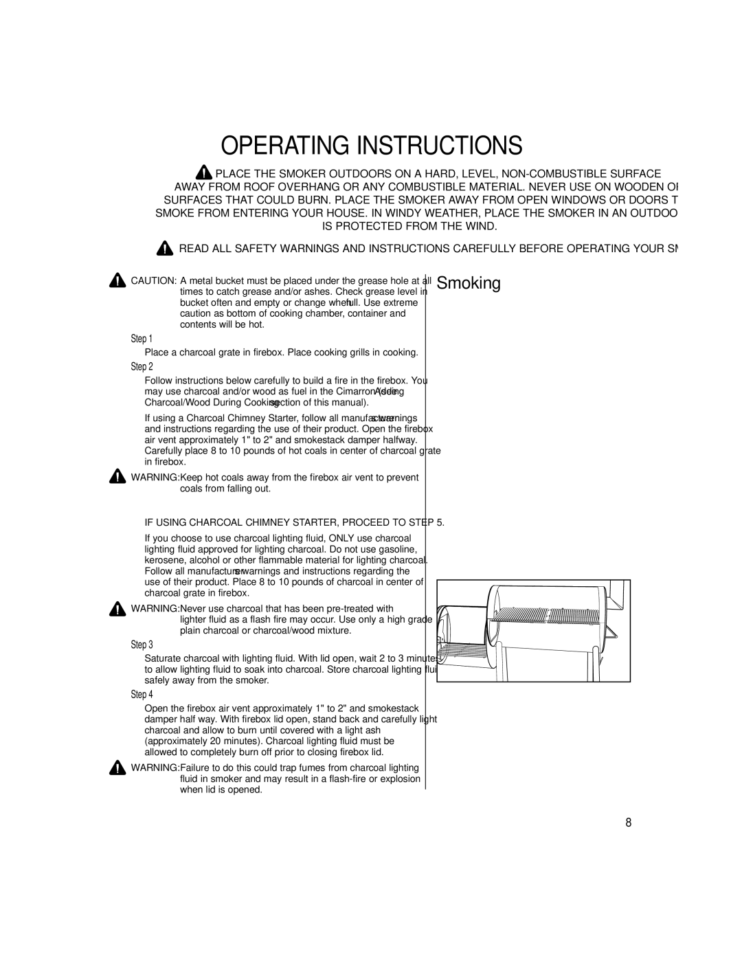 Brinkmann Outdoor Charcoal/Wood Smoker & Grill owner manual Operating Instructions 