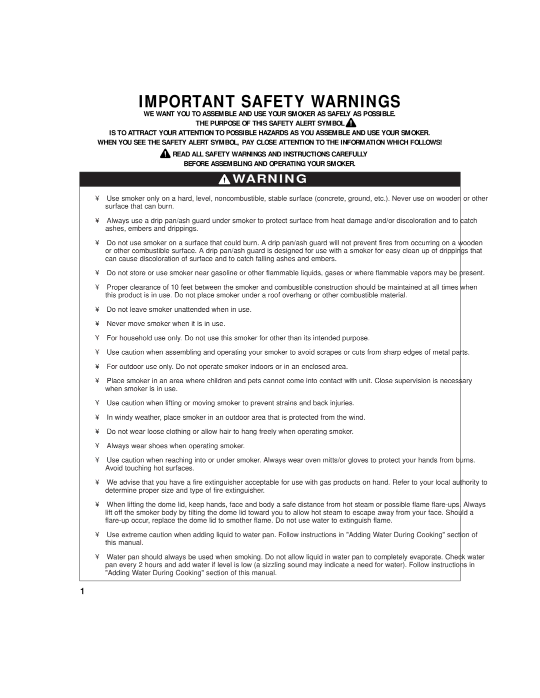 Brinkmann OUTDOOR GAS COOKER owner manual Important Safety Warnings 