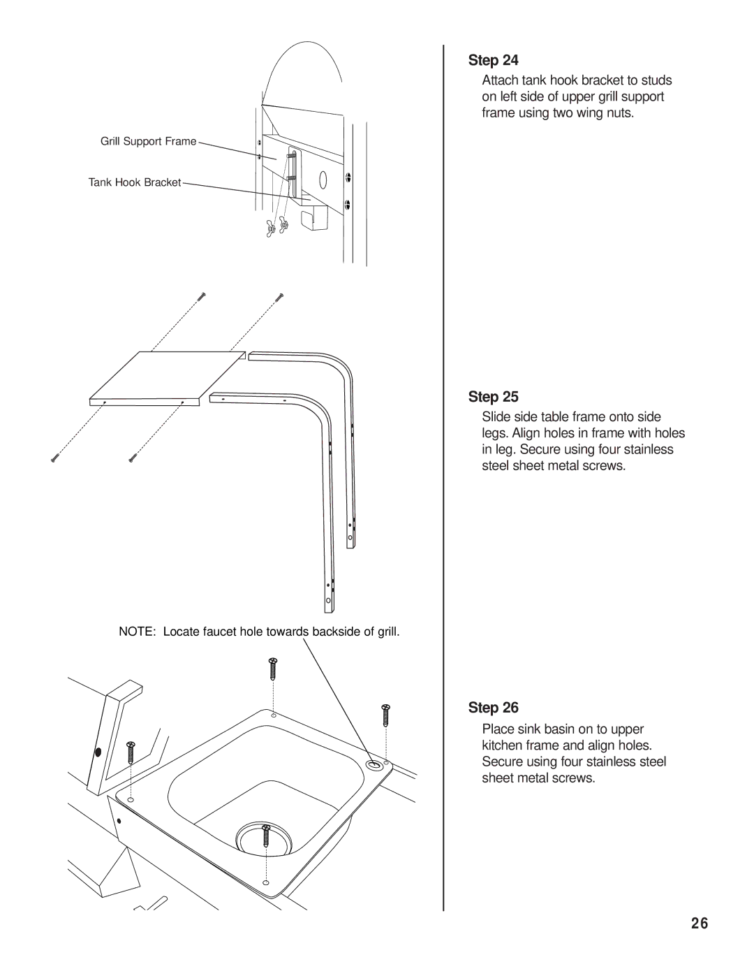 Brinkmann Outdoor Gas Grill owner manual Grill Support Frame Tank Hook Bracket 