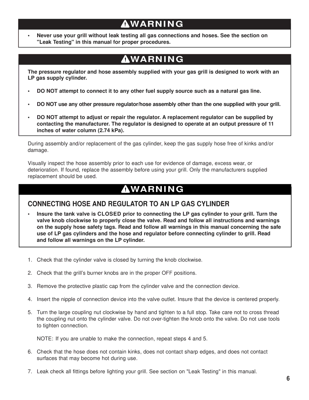 Brinkmann Outdoor Gas Grill owner manual Connecting Hose and Regulator to AN LP GAS Cylinder 