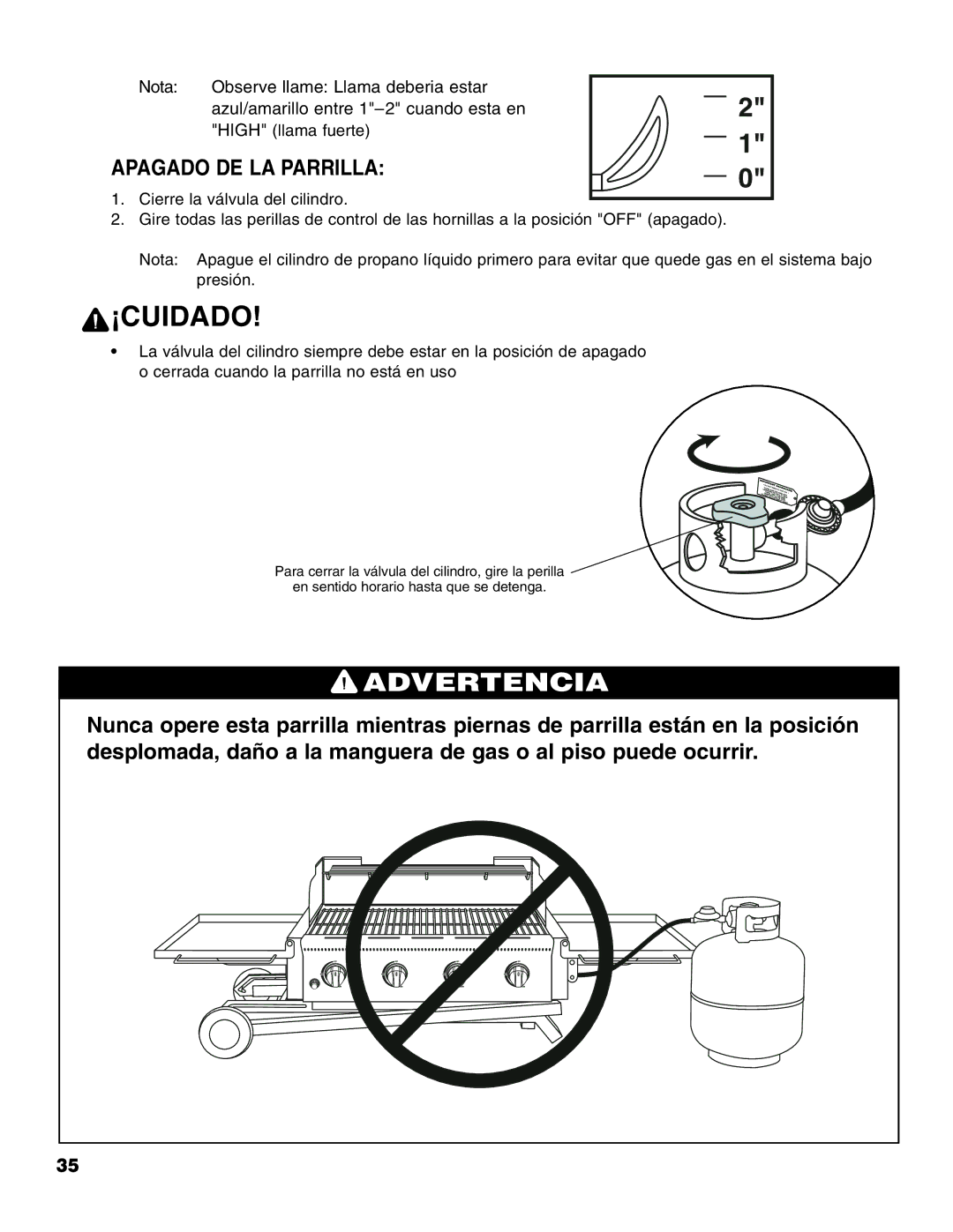 Brinkmann Portable Tailgate Gas Grill owner manual ¡Cuidado, Apagado DE LA Parrilla 