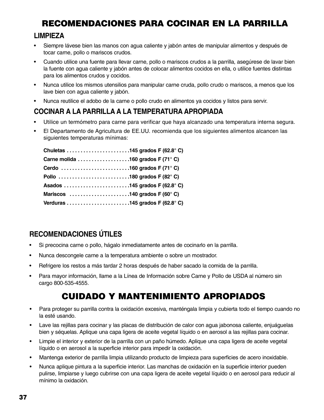 Brinkmann Portable Tailgate Gas Grill Limpieza, Cocinar a LA Parrilla a LA Temperatura Apropiada, Recomendaciones Útiles 