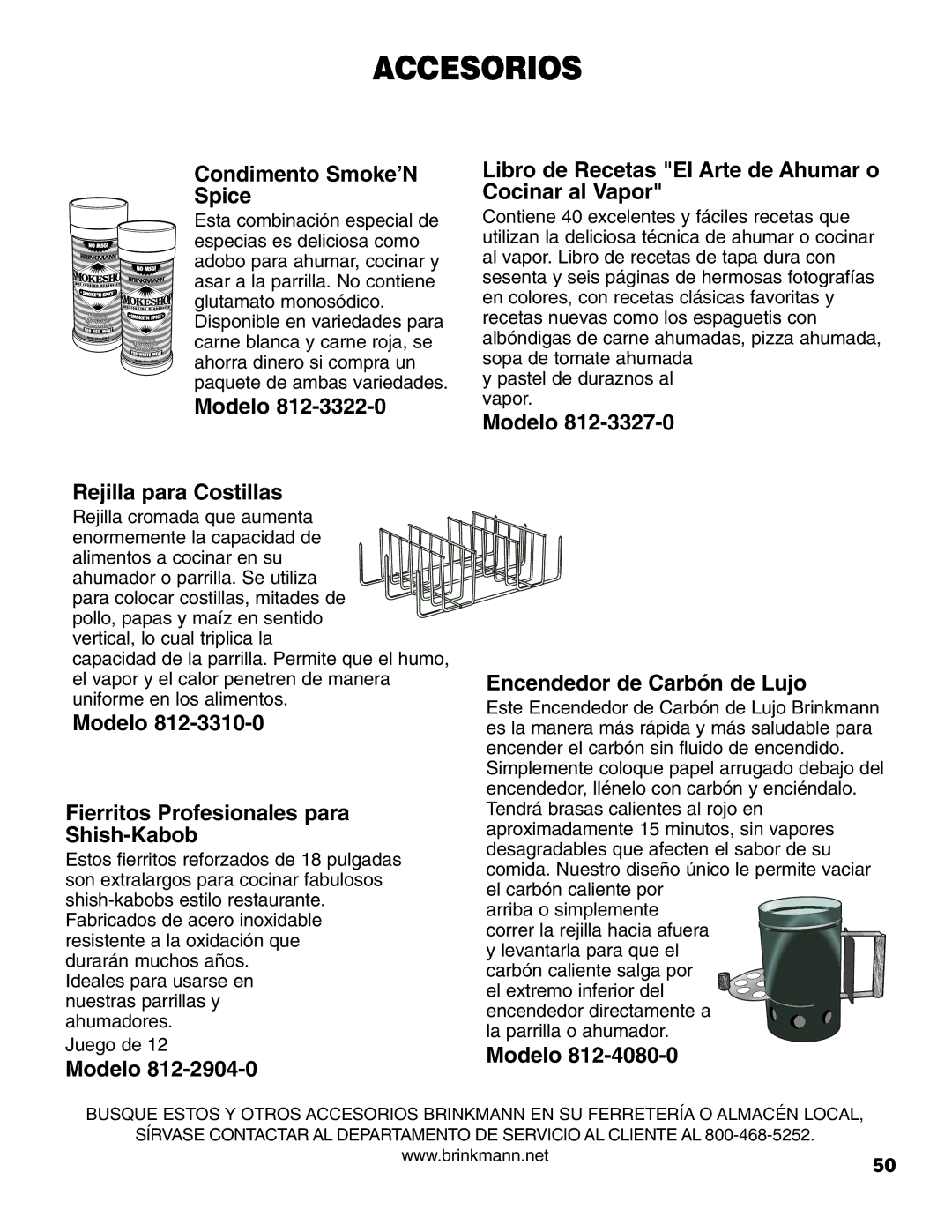 Brinkmann Portable Tailgate Gas Grill owner manual Accesorios 