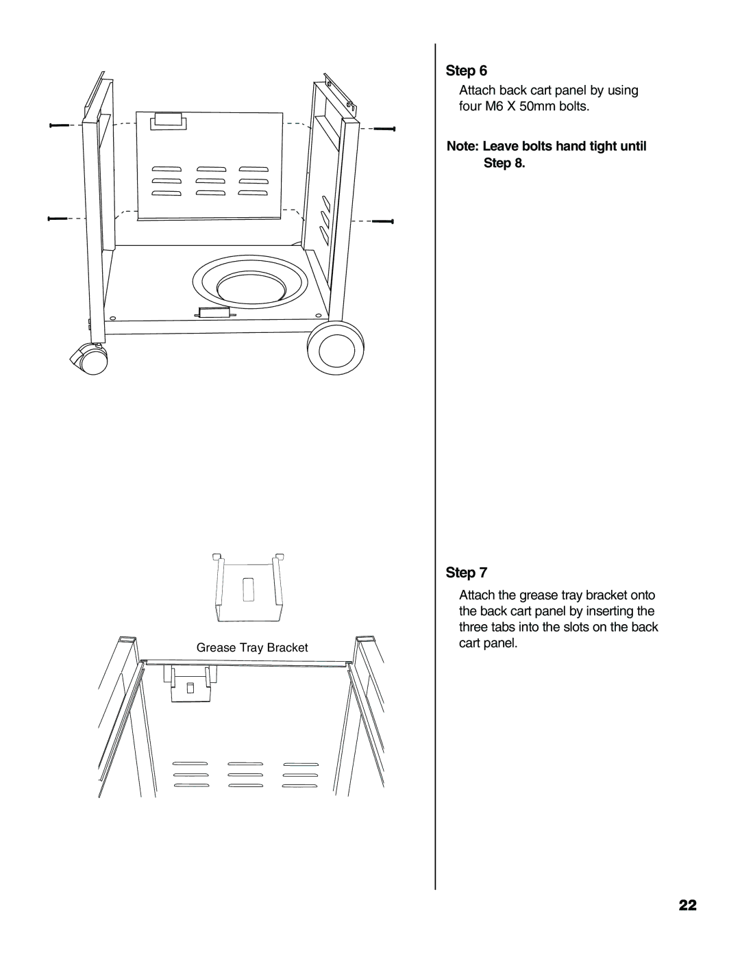 Brinkmann Pro Series 2500 owner manual Attach back cart panel by using four M6 X 50mm bolts 