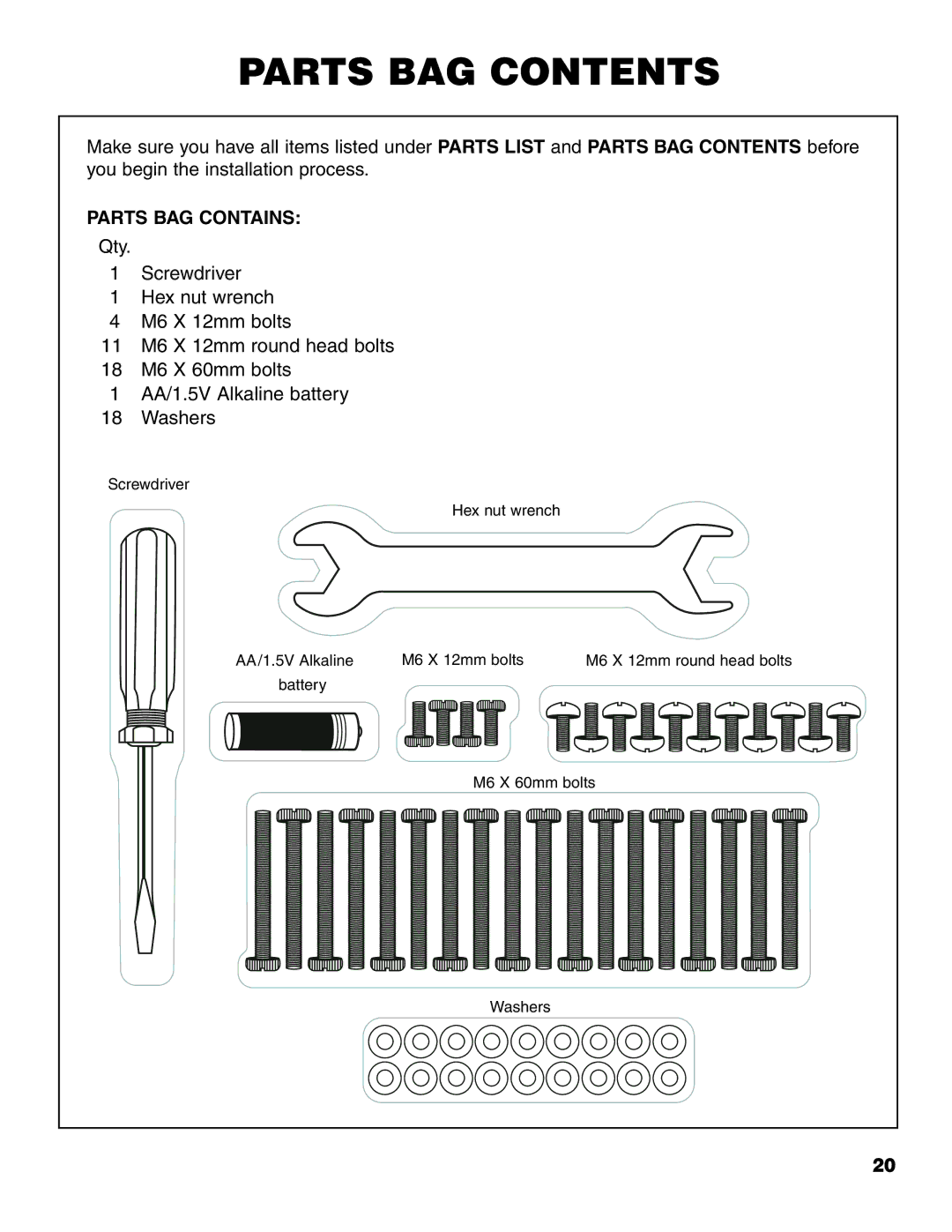 Brinkmann Pro Series 6418 owner manual Parts BAG Contents 