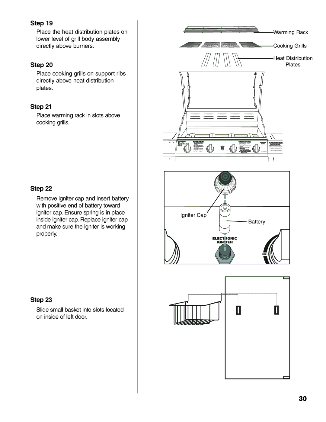 Brinkmann Pro Series 6418 owner manual Place warming rack in slots above cooking grills 