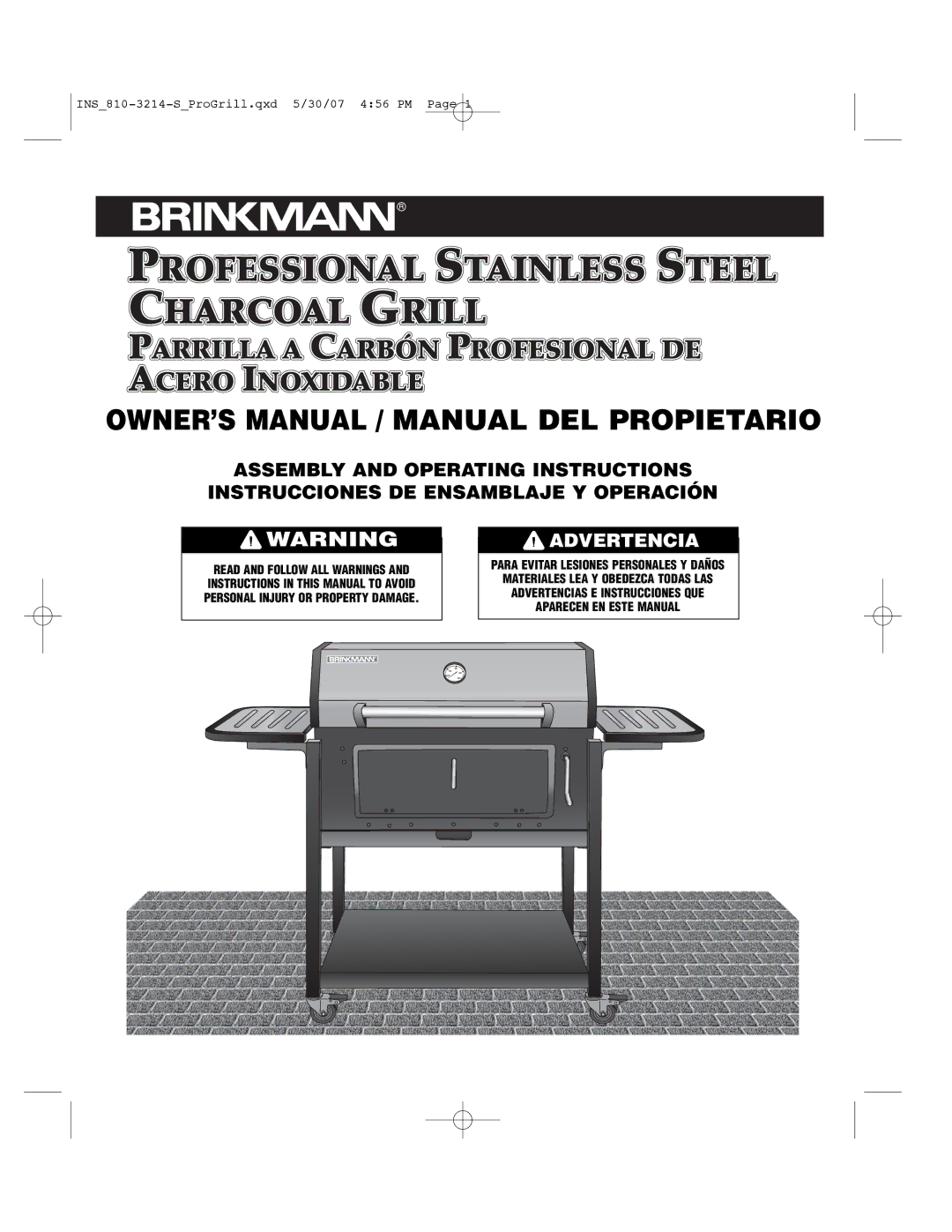 Brinkmann PROFESSIONAL STAINLESS STEEL Charcoal Grill owner manual Professional Stainless Steel Charcoal Grill 