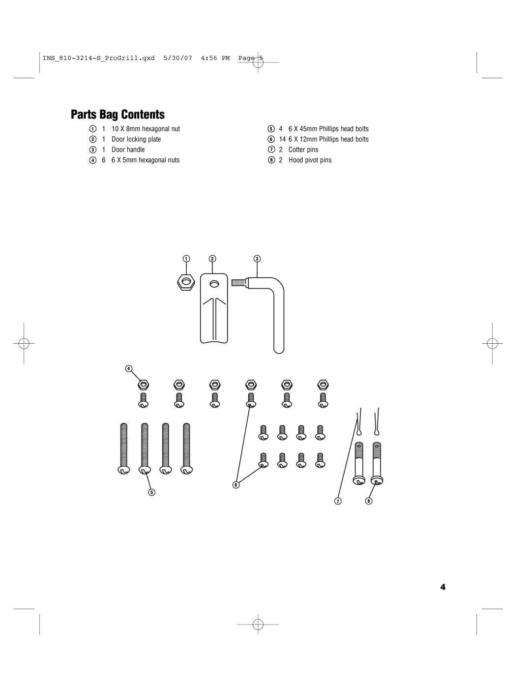 Brinkmann PROFESSIONAL STAINLESS STEEL Charcoal Grill owner manual Parts Bag Contents 