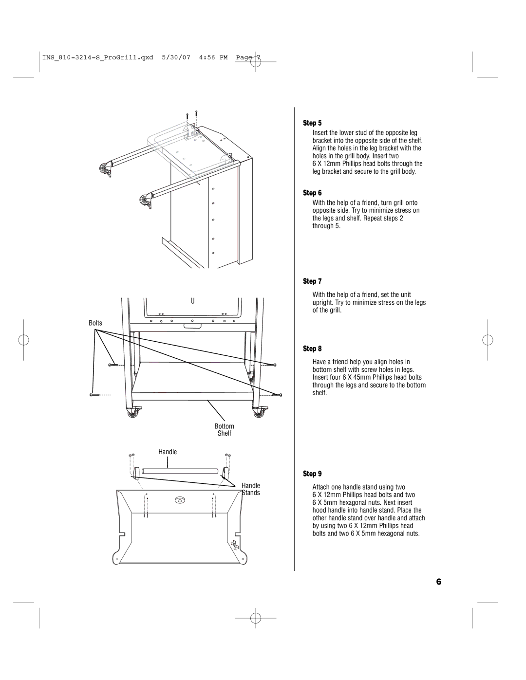 Brinkmann PROFESSIONAL STAINLESS STEEL Charcoal Grill owner manual Bolts Bottom Shelf Handle Stands 