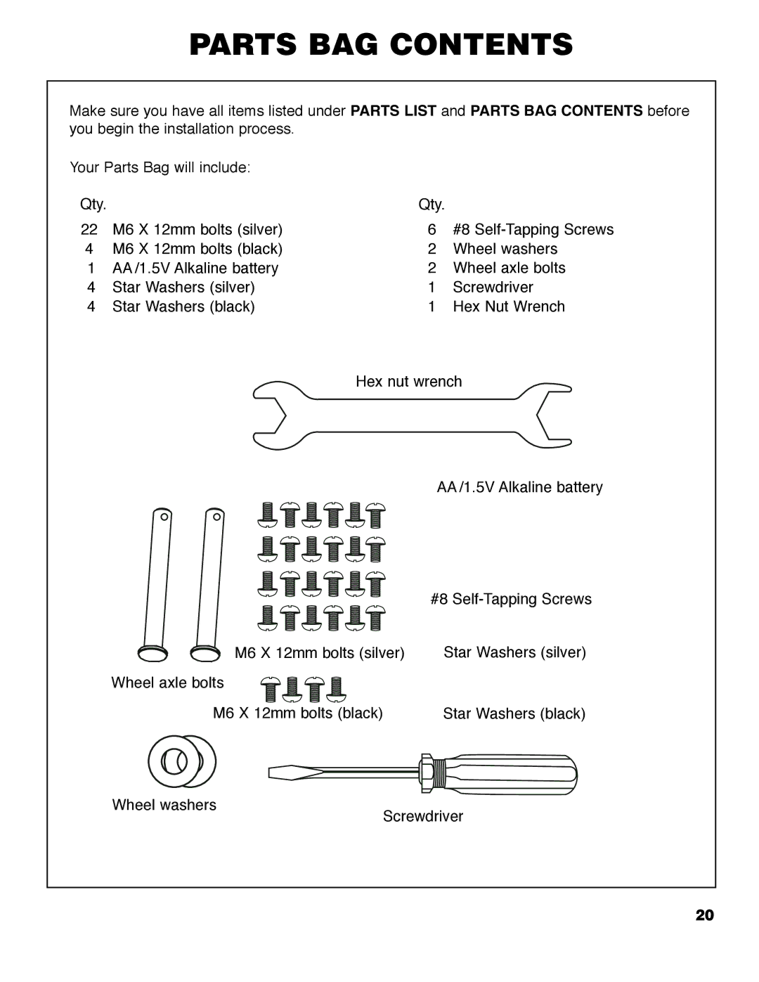 Brinkmann ProSeries 2310 owner manual Parts BAG Contents 