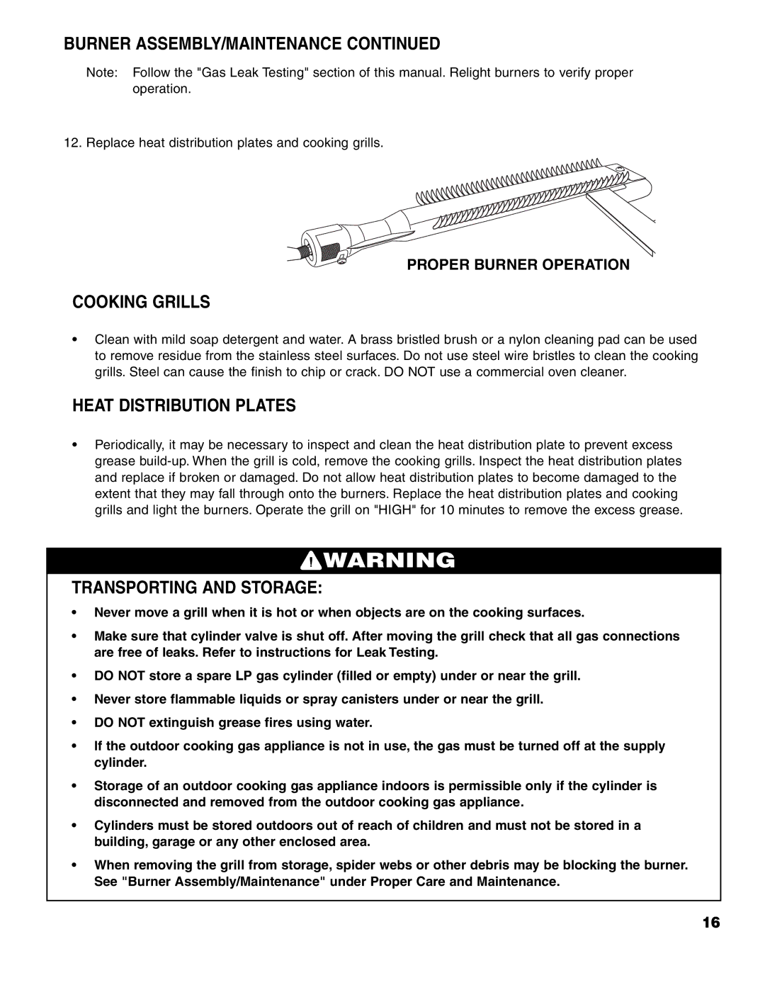 Brinkmann ProSeries 4415 owner manual Cooking Grills, Heat Distribution Plates, Transporting and Storage 