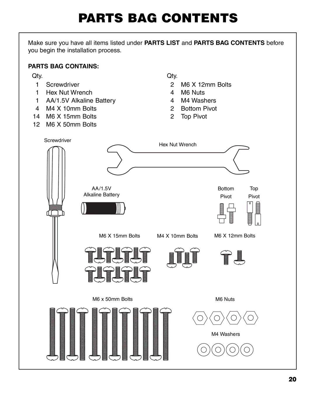 Brinkmann ProSeries 4415 owner manual Parts BAG Contents 