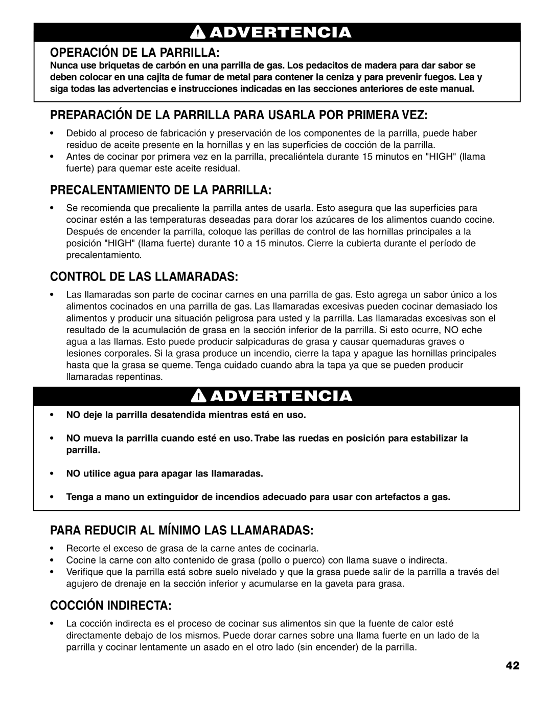 Brinkmann ProSeries 4415 owner manual Operación DE LA Parrilla, Preparación DE LA Parrilla Para Usarla POR Primera VEZ 