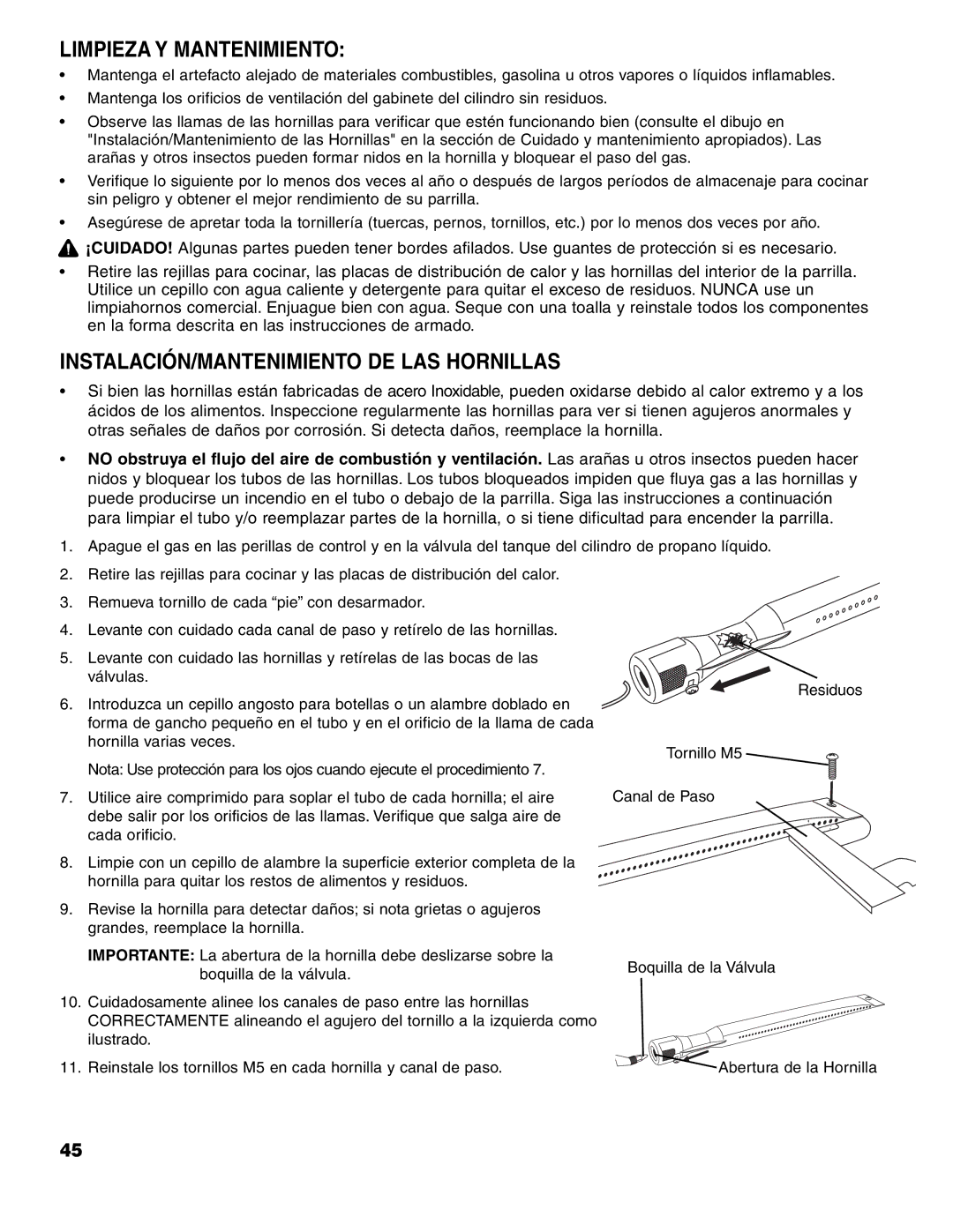 Brinkmann ProSeries 4415 owner manual Limpieza Y Mantenimiento, INSTALACIÓN/MANTENIMIENTO DE LAS Hornillas 