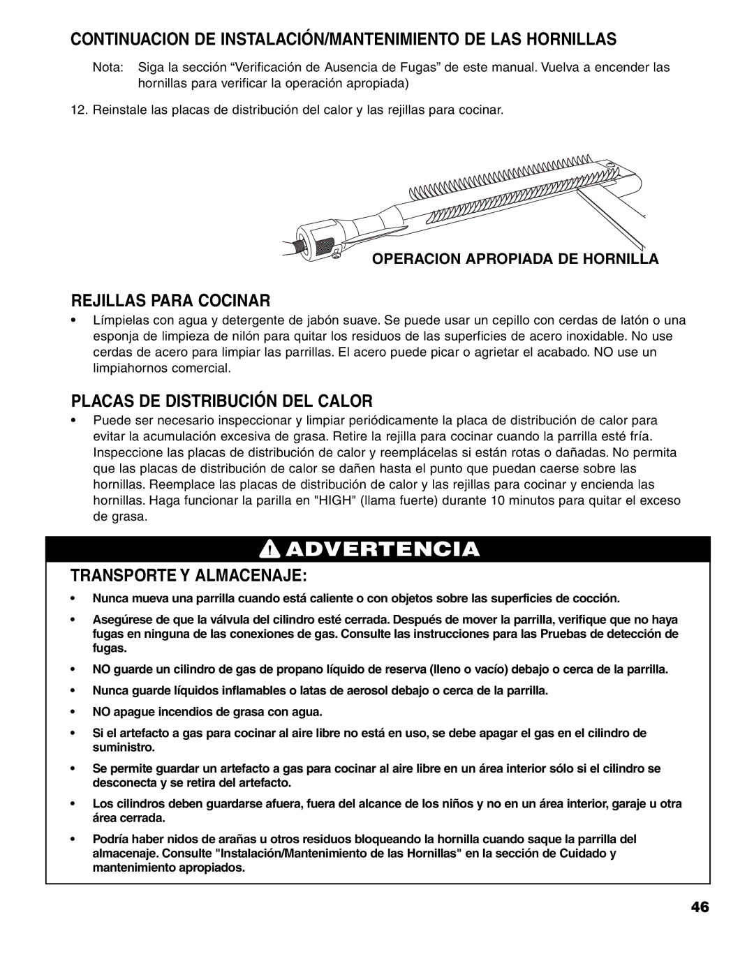 Brinkmann ProSeries 4415 owner manual Continuacion DE INSTALACIÓN/MANTENIMIENTO DE LAS Hornillas, Rejillas Para Cocinar 