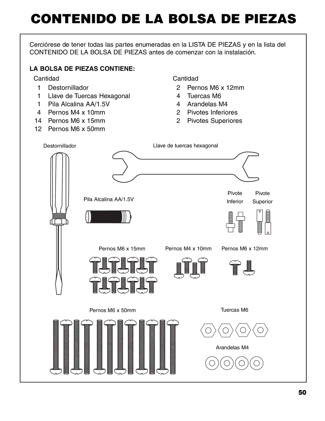 Brinkmann ProSeries 4415 owner manual Contenido DE LA Bolsa DE Piezas, LA Bolsa DE Piezas Contiene 