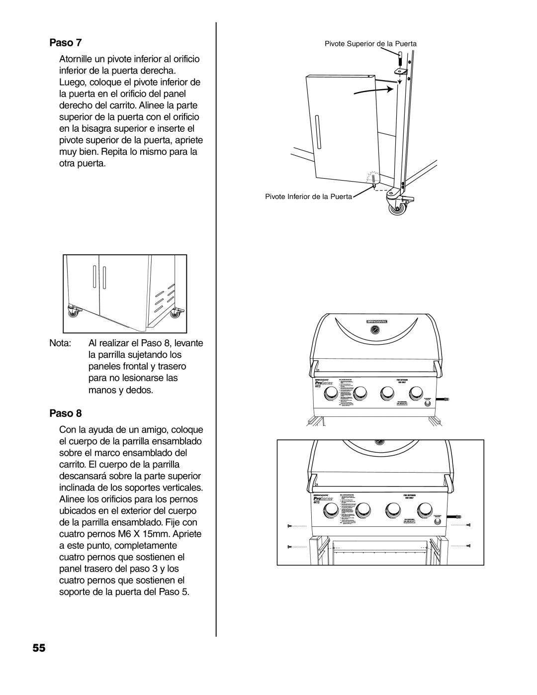 Brinkmann ProSeries 4415 owner manual La parrilla sujetando los 