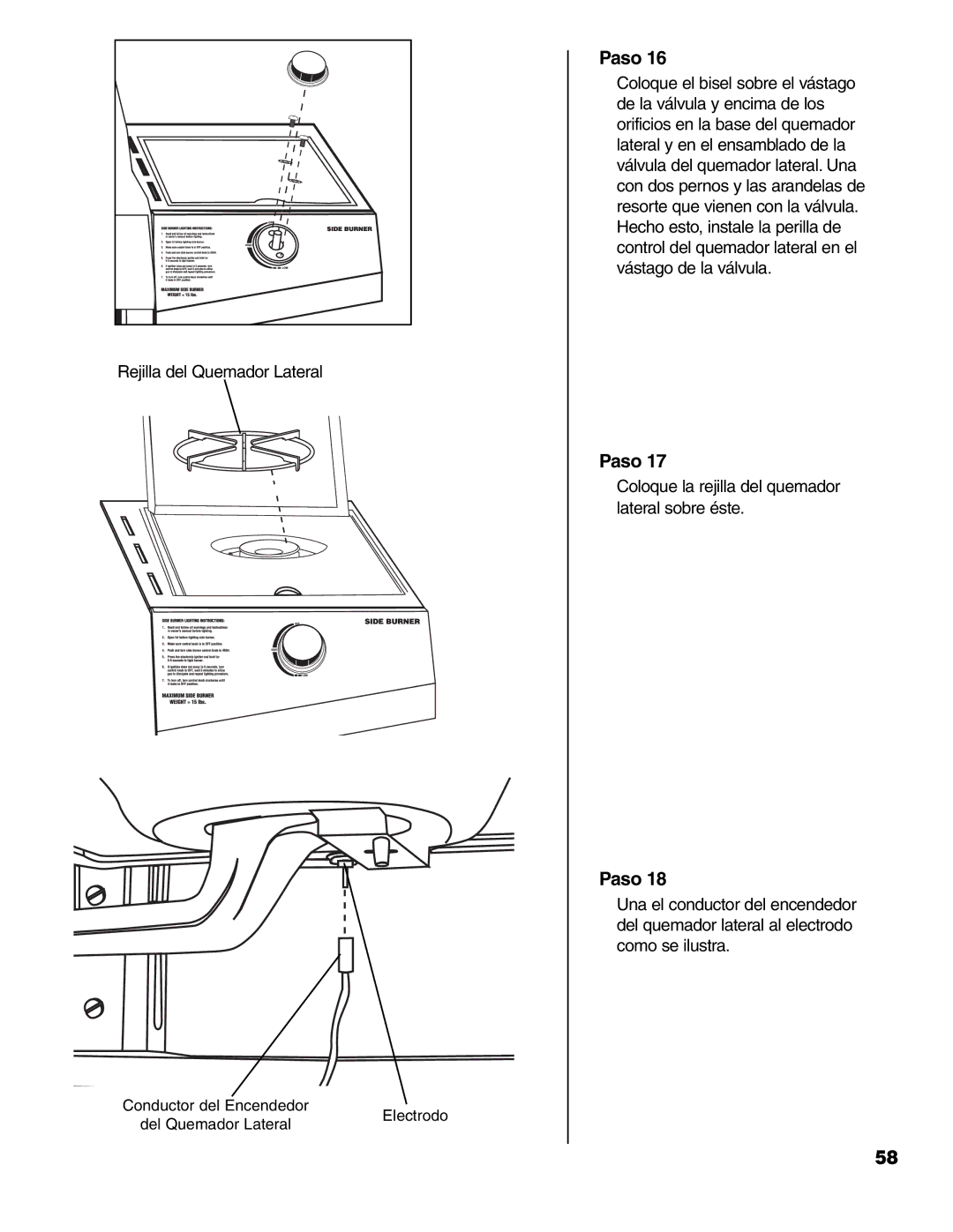 Brinkmann ProSeries 4415 owner manual Rejilla del Quemador Lateral 