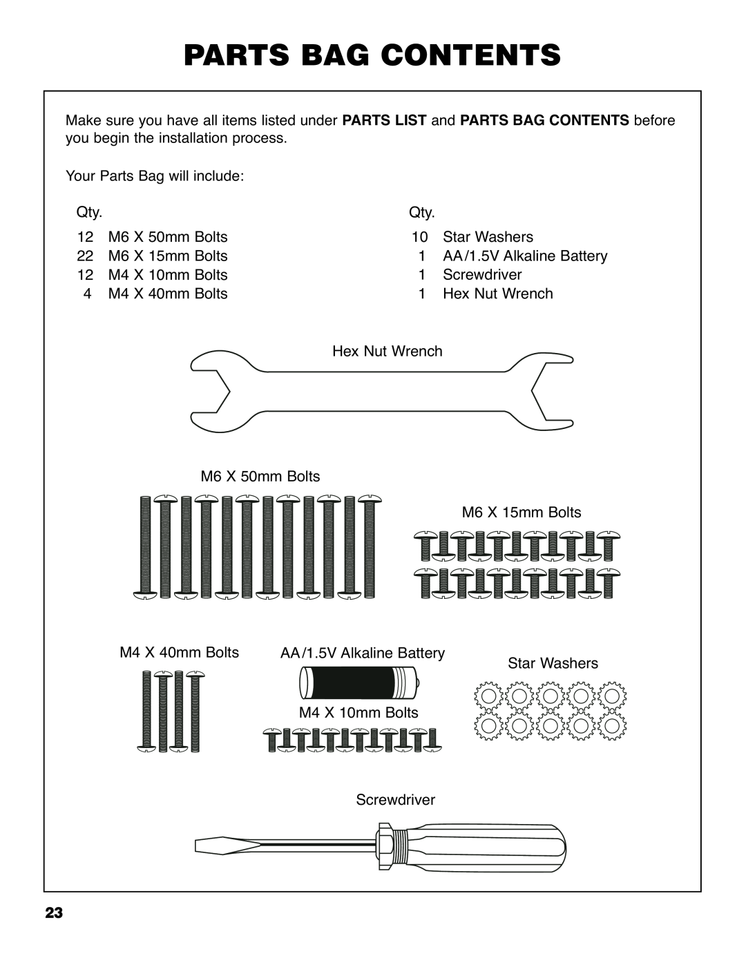 Brinkmann ProSeries 4435 owner manual Parts Bag Contents 