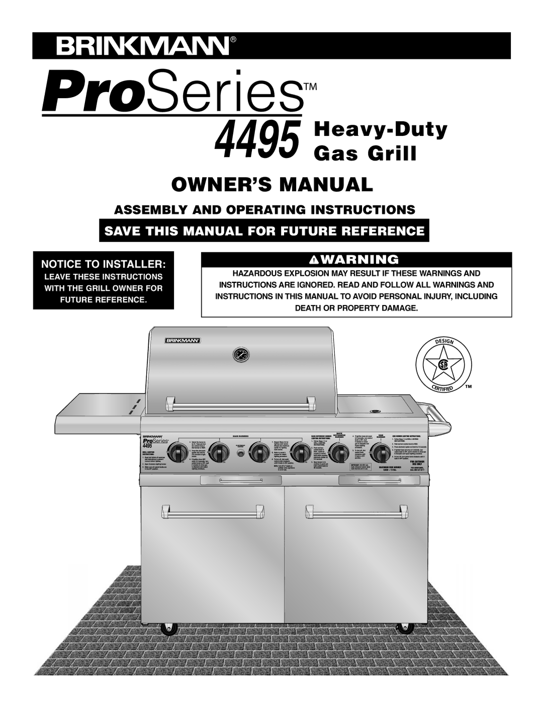 Brinkmann ProSeries 4495 owner manual Heavy-Duty Gas Grill 