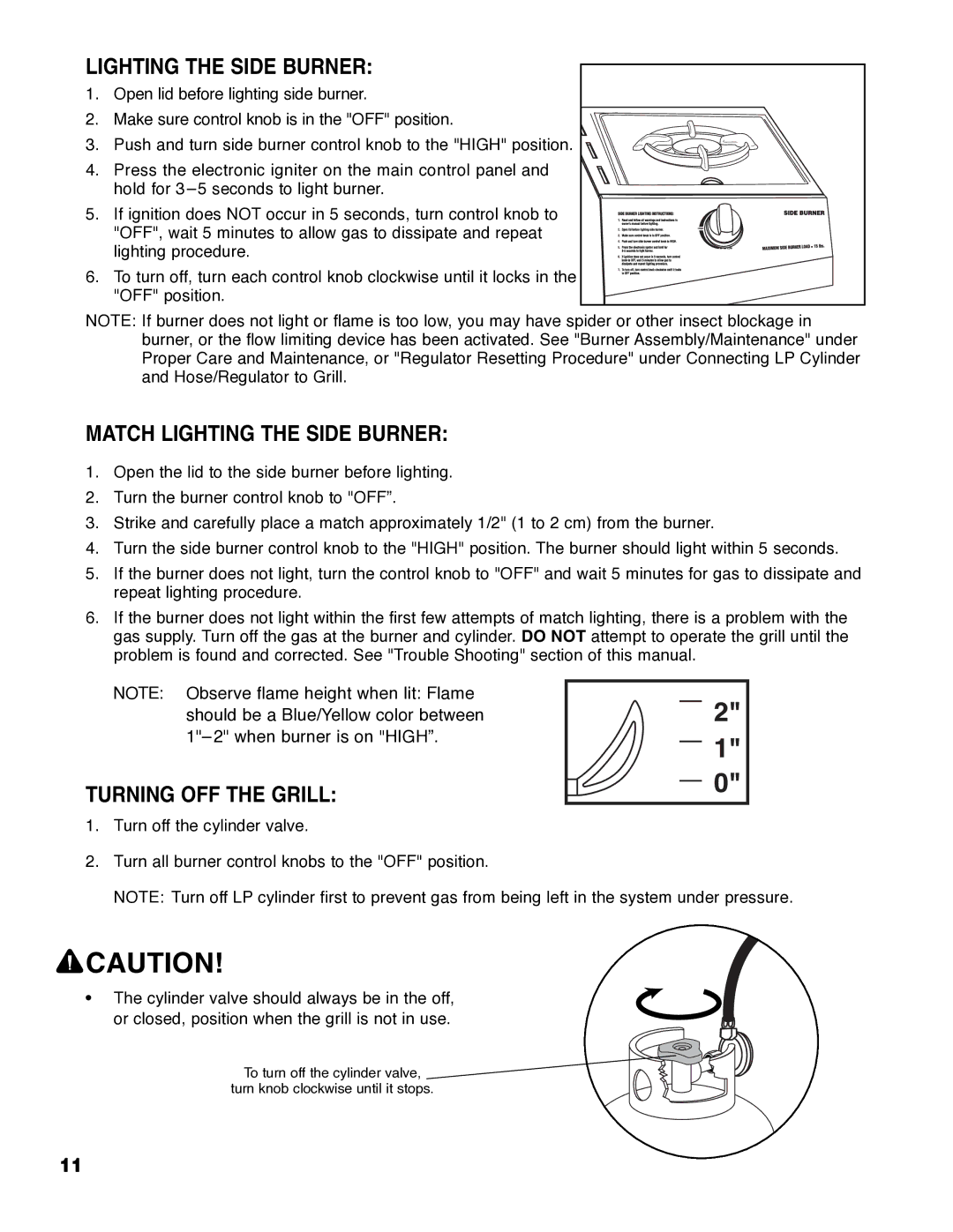 Brinkmann ProSeries 4655 owner manual Match Lighting the Side Burner, Turning OFF the Grill 