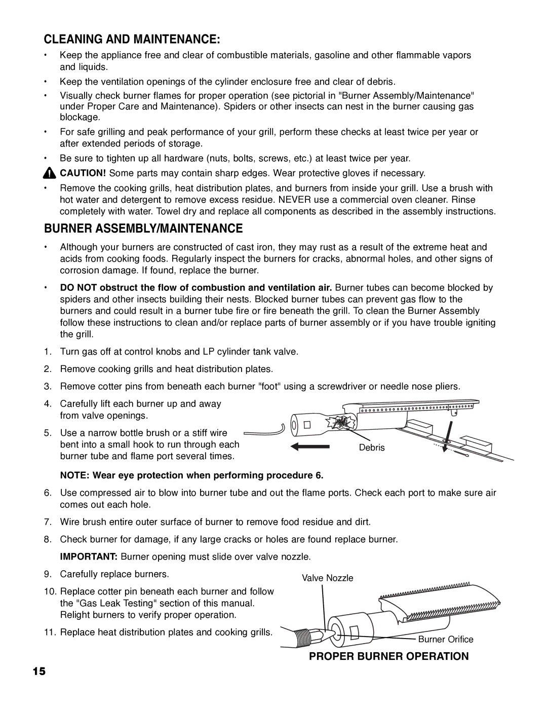 Brinkmann ProSeries 4655 owner manual Cleaning and Maintenance, Burner ASSEMBLY/MAINTENANCE 