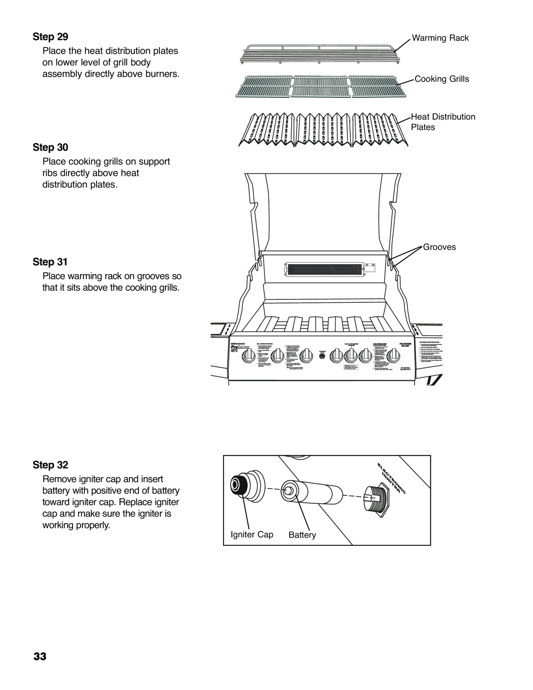 Brinkmann ProSeries 4675 owner manual Step, Warming Rack Cooking Grills Heat Distribution Plates Grooves 