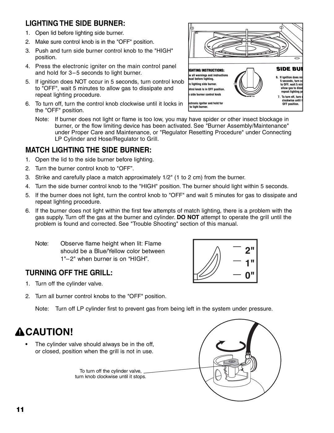 Brinkmann ProSeries 6418 owner manual Match Lighting the Side Burner, Turning OFF the Grill 