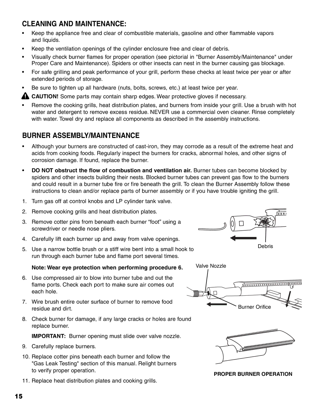 Brinkmann ProSeries 6418 owner manual Cleaning and Maintenance, Burner ASSEMBLY/MAINTENANCE 