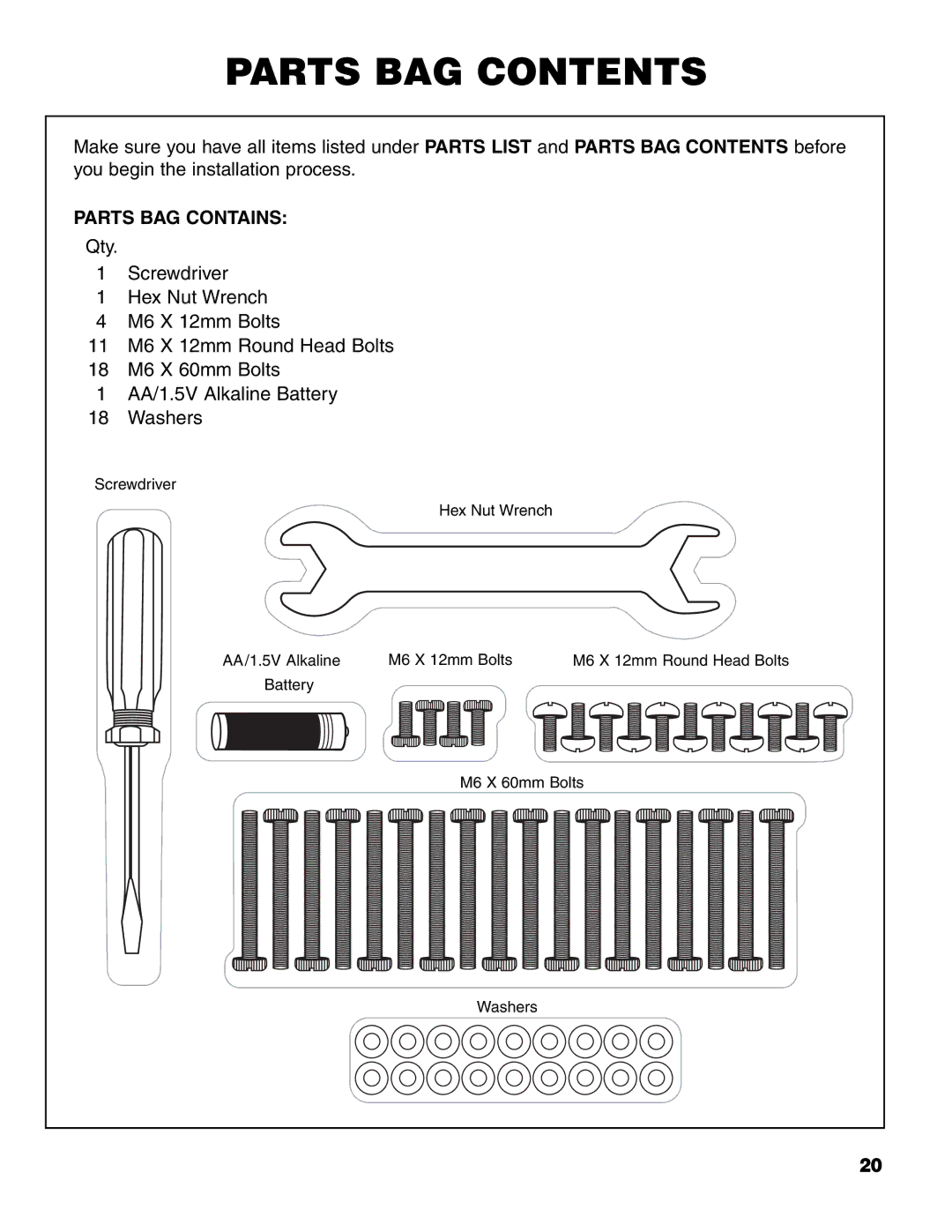 Brinkmann ProSeries 6418 owner manual Parts BAG Contents 