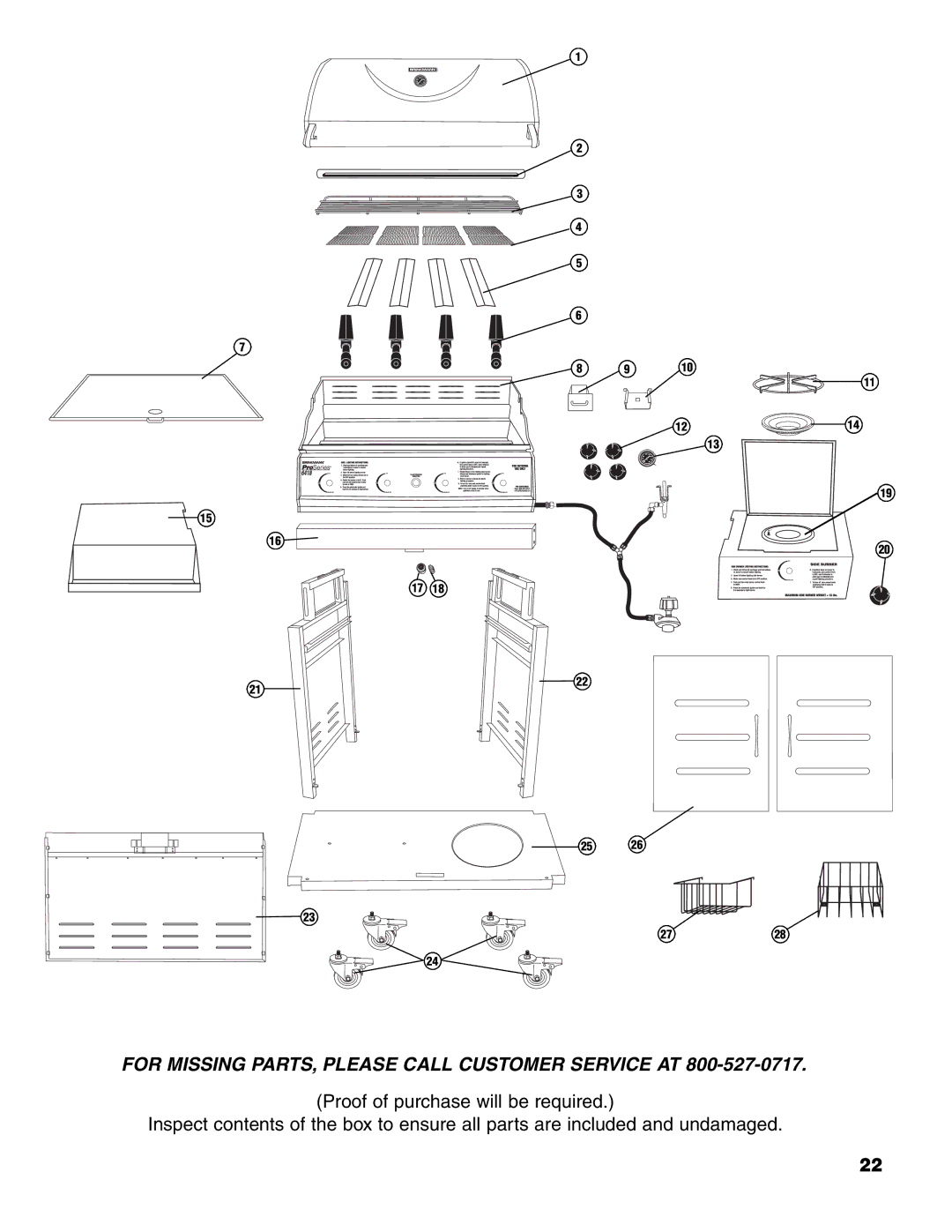 Brinkmann ProSeries 6418 owner manual For Missing PARTS, Please Call Customer Service AT 