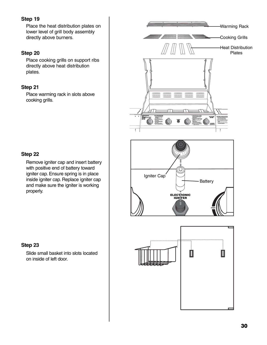 Brinkmann ProSeries 6418 owner manual Place warming rack in slots above cooking grills 