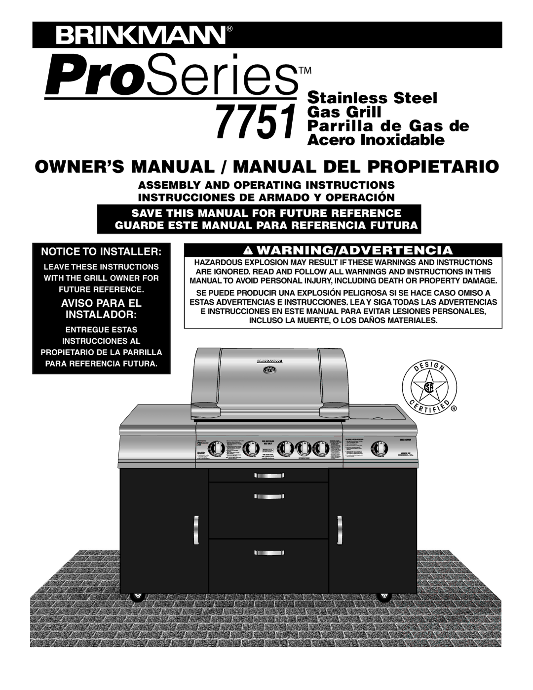 Brinkmann ProSeries 7751 owner manual Aviso Para EL Instalador 