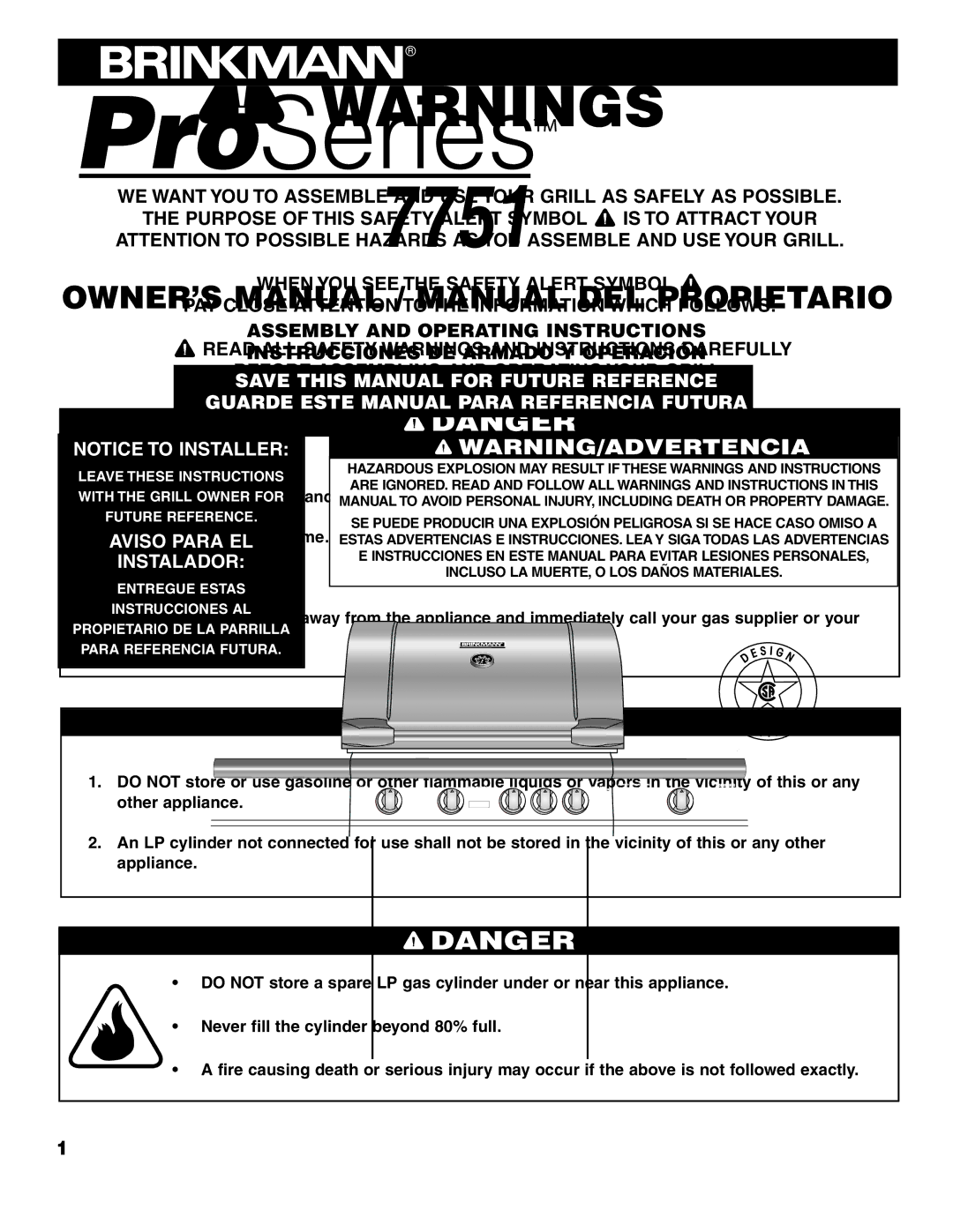 Brinkmann ProSeries 7751 owner manual Important Safety 