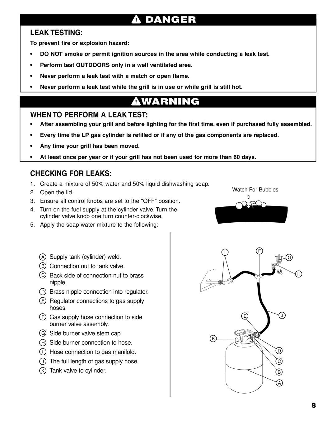 Brinkmann ProSeries 7751 owner manual Leak Testing, When to Perform a Leak Test, Checking for Leaks 