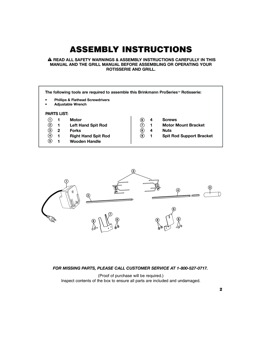 Brinkmann ProSeries owner manual Assembly Instructions 