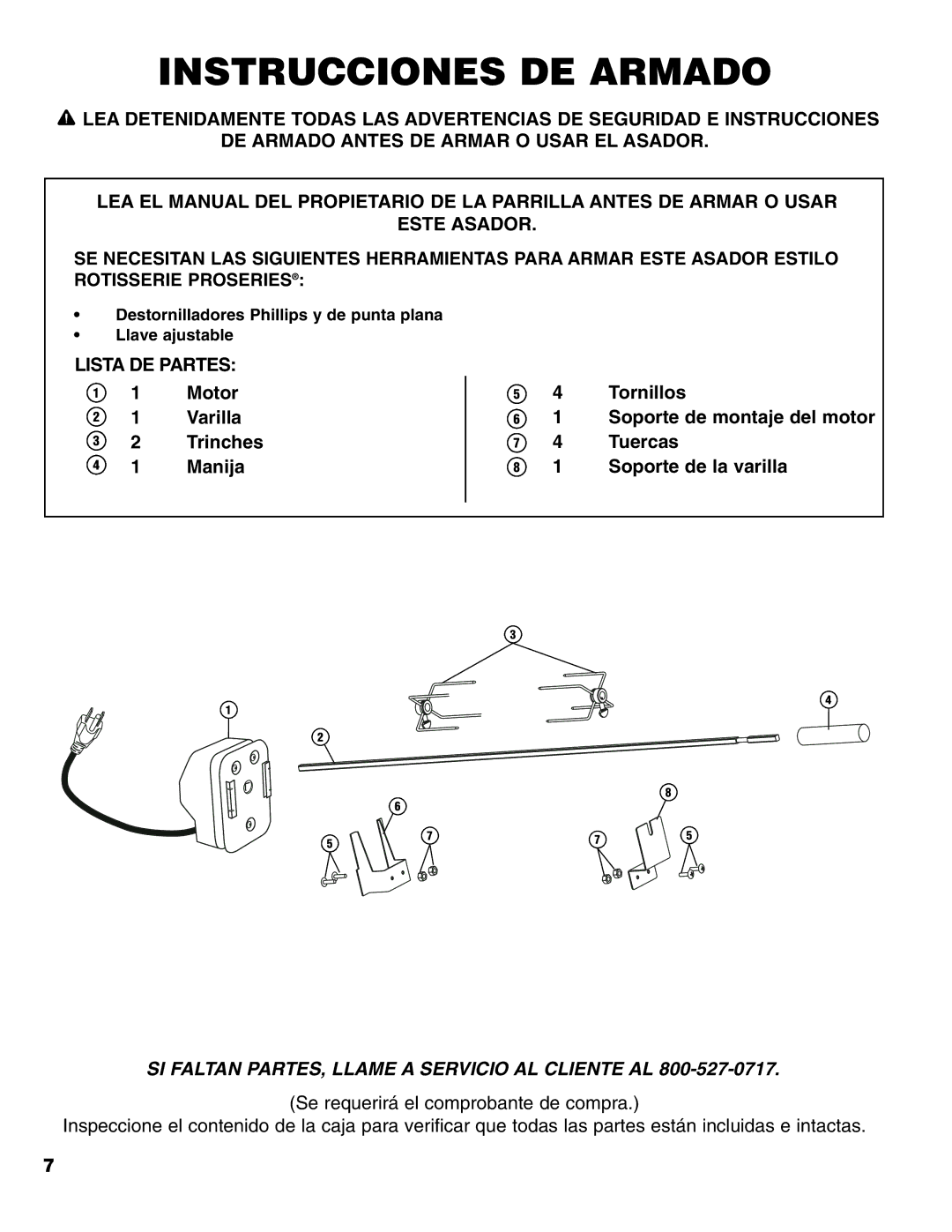 Brinkmann ProSeriesTM owner manual Instrucciones DE Armado, Lista DE Partes 