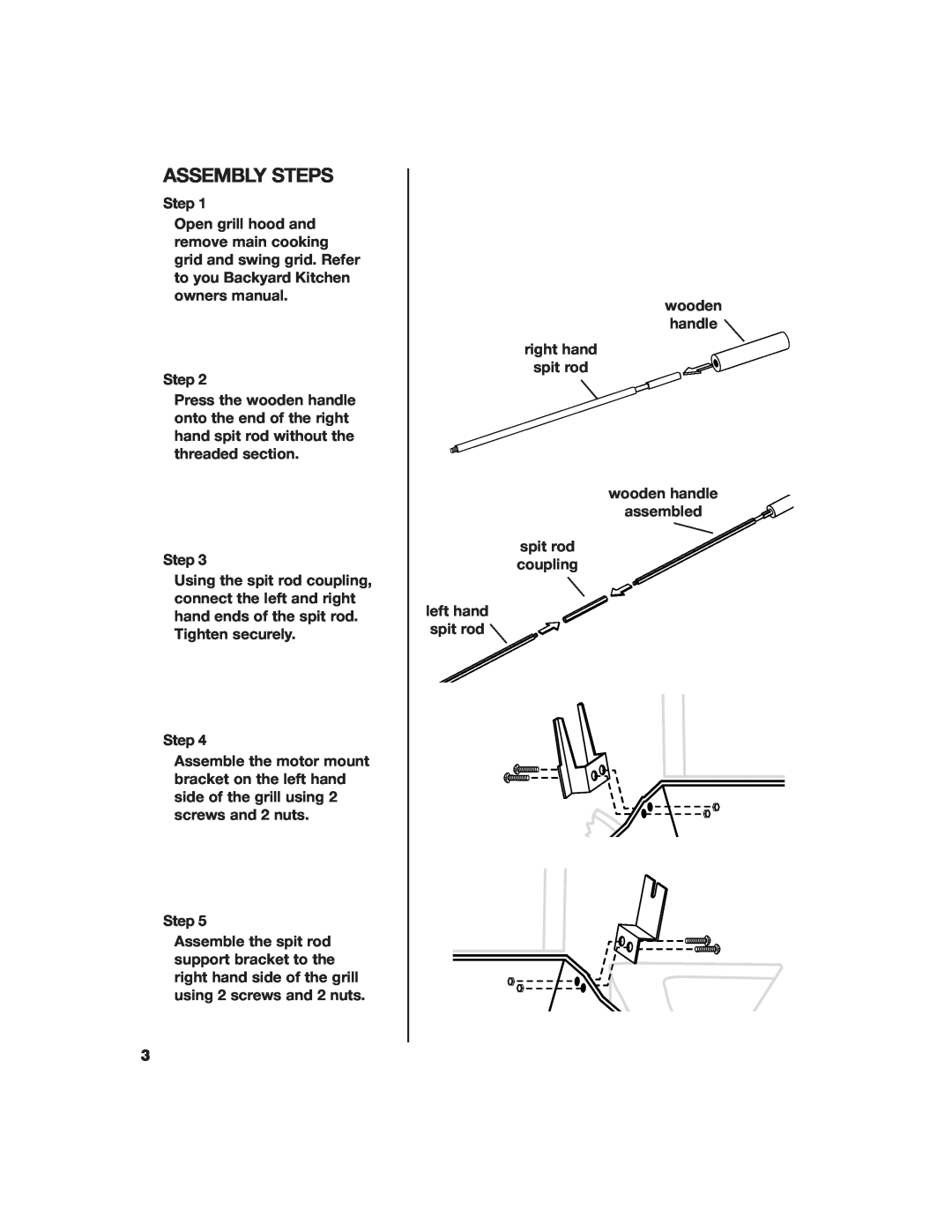 Brinkmann ROTISSERIE owner manual Assembly Steps 
