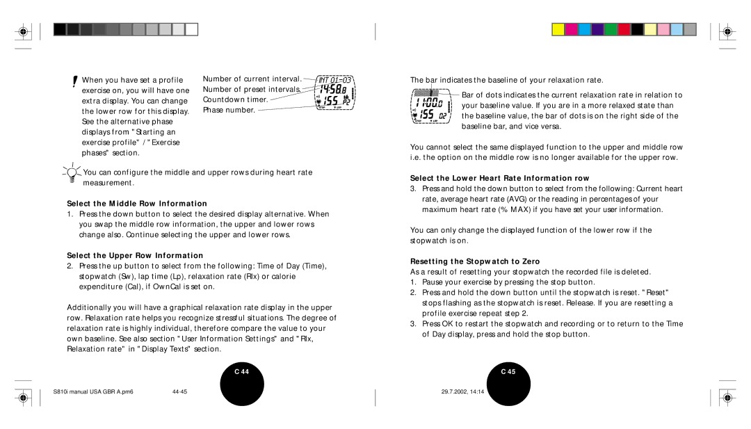 Brinkmann S810I Select the Middle Row Information, Select the Upper Row Information, Resetting the Stopwatch to Zero 