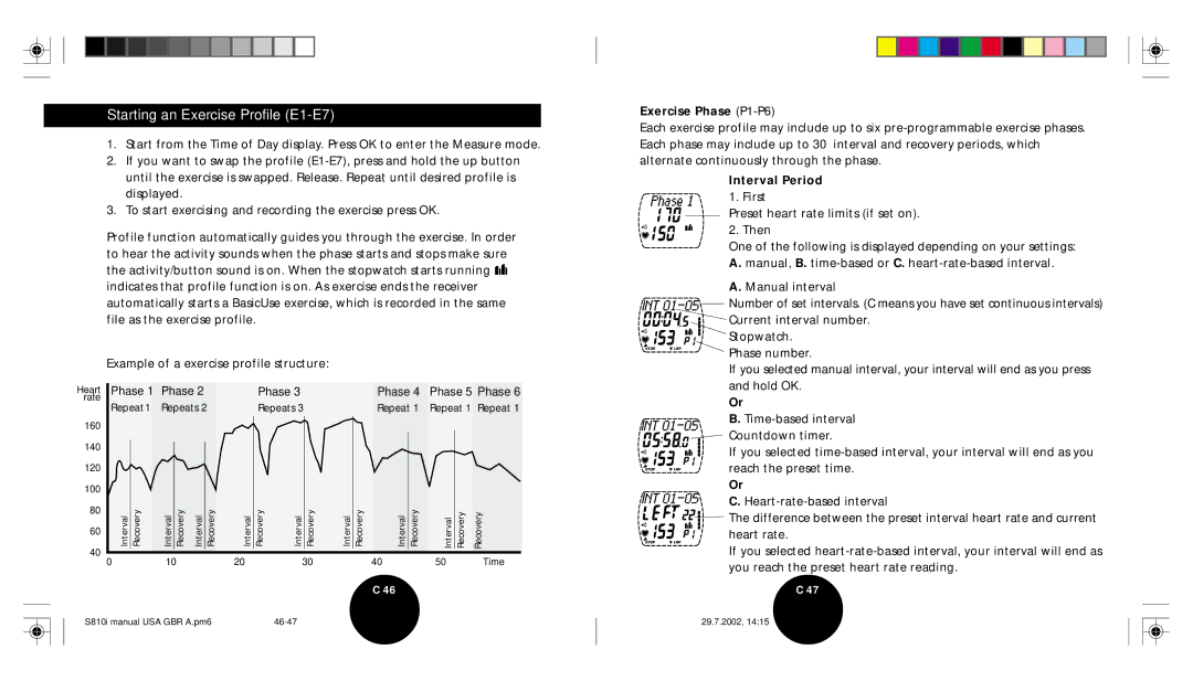 Brinkmann S810I user manual Starting an Exercise Profile E1-E7, Exercise Phase P1-P6, Interval Period 